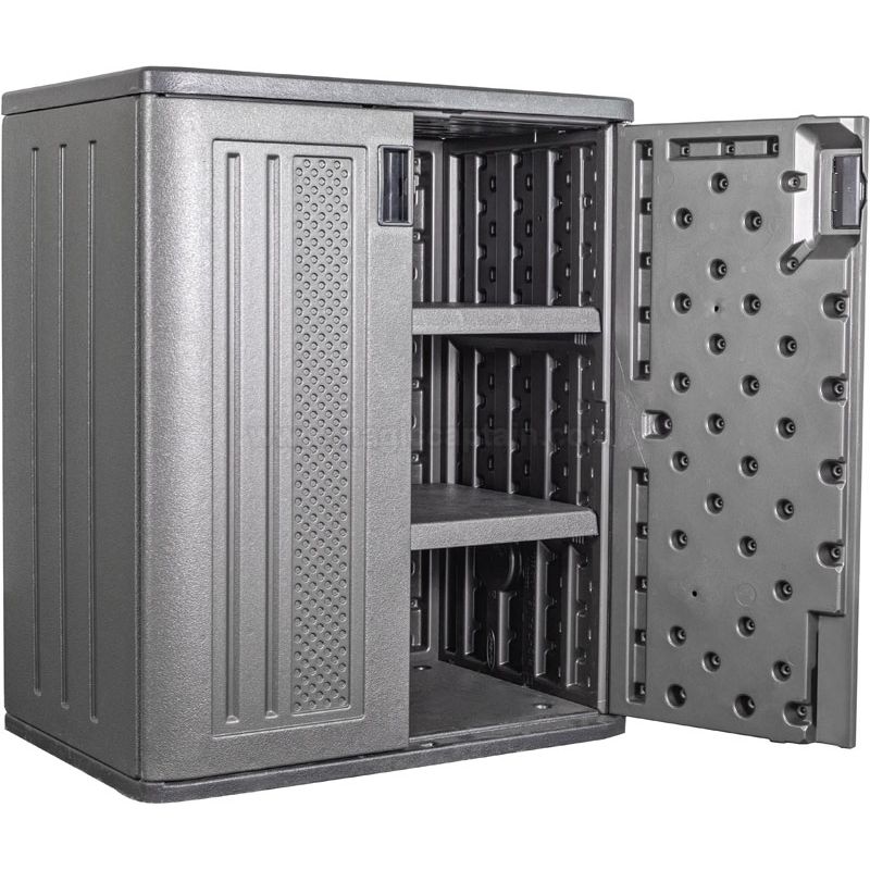 Plastic outdoor storage cabinet